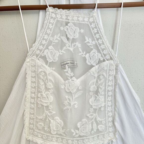Abercrombie & Fitch White Lace Crinkle summer loose tank top shirt S‎ - Picture 3 of 13